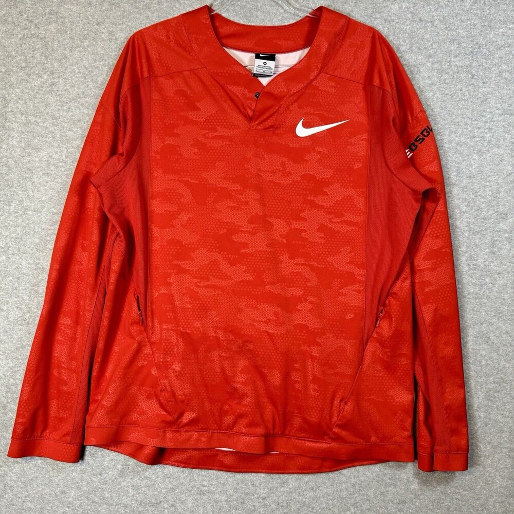 NIKE Baseball Red Wind Tech Long Sleeve Pullover Train Jacket Men's Medium M